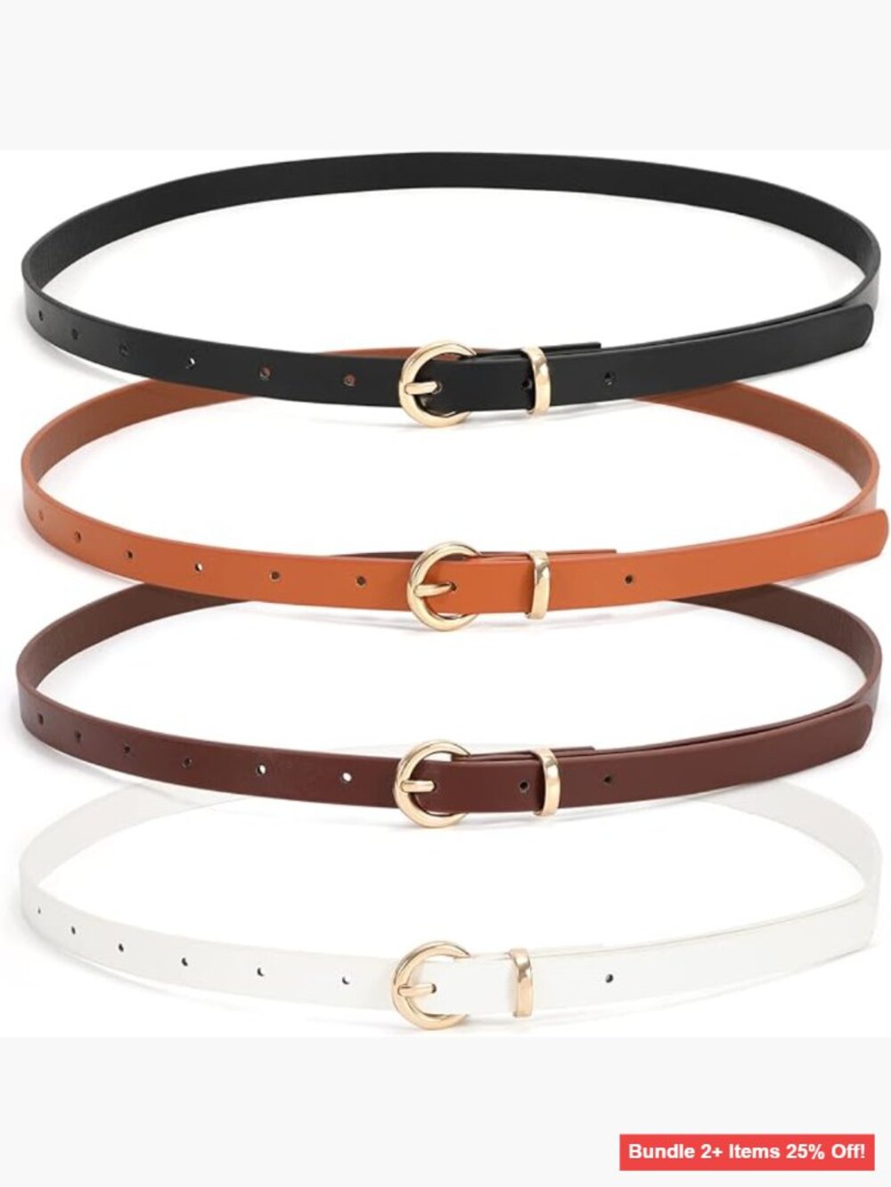 4 Pack Thin Leather Belts with Alloy Buckle for Jeans Dresses Pants